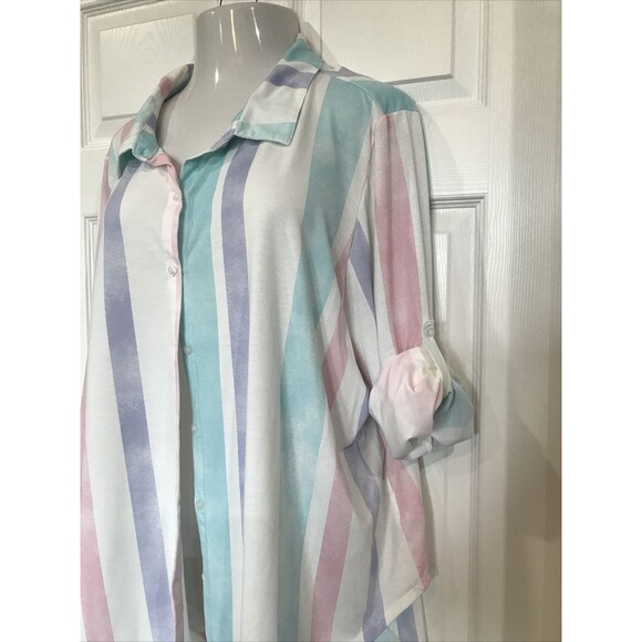 LulaRoe Plus Size 3XL Pastel Stripe Long Sleeve Button Front Collared Shirt - Picture 3 of 8